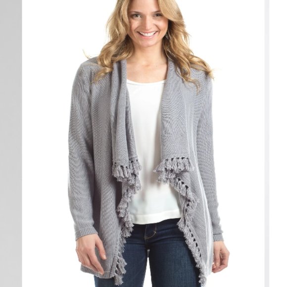 Duffield Lane Ashley Cashmere Blend Fringe Tassel Open Front Cardigan Sweater XS - Picture 1 of 10